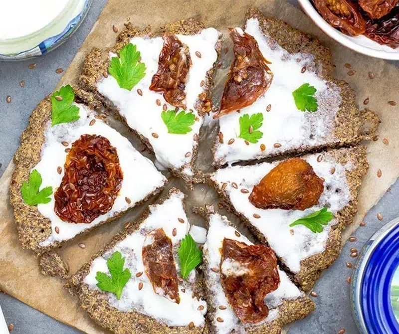 Keto linseed flat bread with kajmak